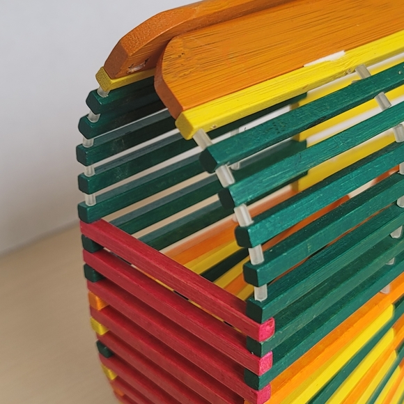 One Mango Fashion Colorful Bamboo Handbag Handmade Weave Beach Bag Tote - Picture 15 of 15